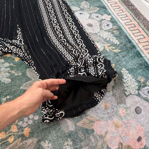 Zury Jumpsuit Womens Free Size Black White Beaded Wide Leg Metallic Boho Flowy - Picture 12 of 16